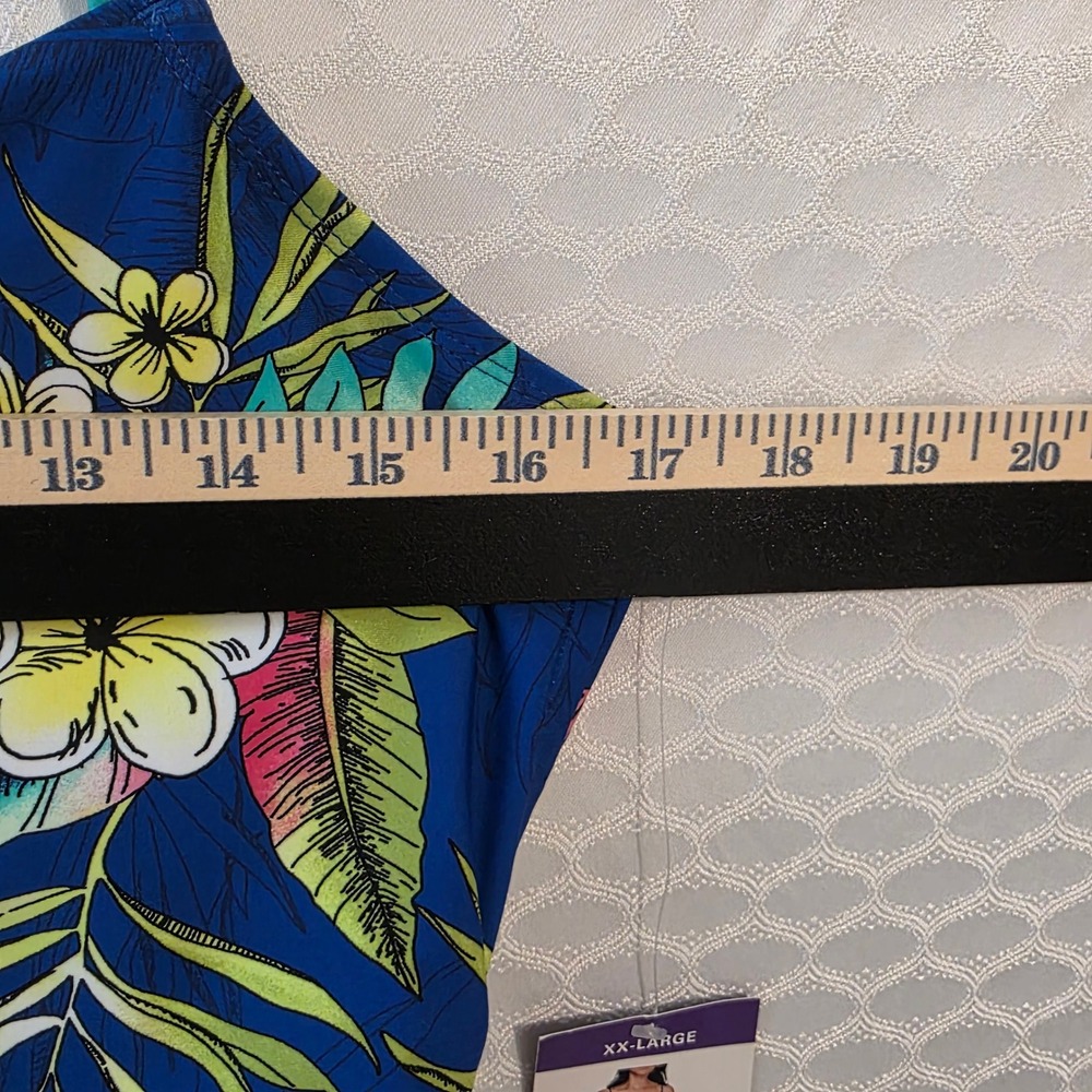 Loft Swim Blue Tropical Floral Ruched One Piece Swimsuit XXL NWT - Picture 8 of 8